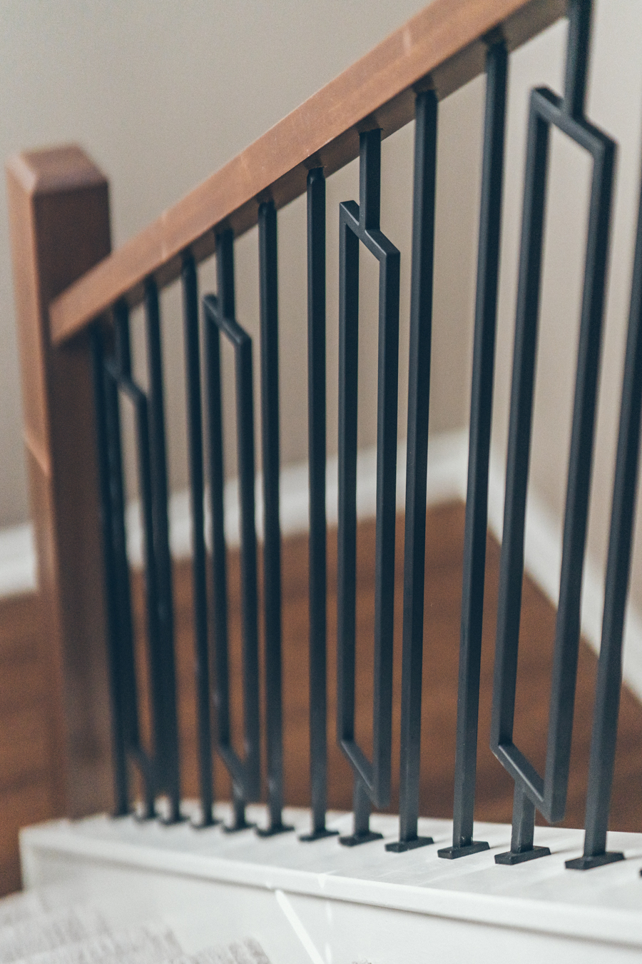 closeup image of staircase railing